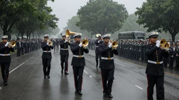 En begravelsesprosesjon med et messingband som spiller musikk, symboliserer sorg og sørge.