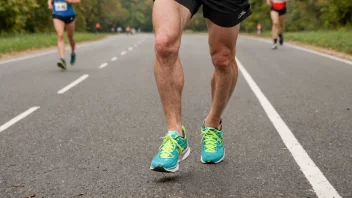 En person som løper et maraton med en distansemarkør i bakgrunnen, som indikerer lengden på maratonet.