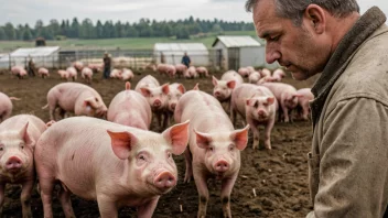 En grisefarm med griser og en bonde, som illustrerer konseptet svineri.