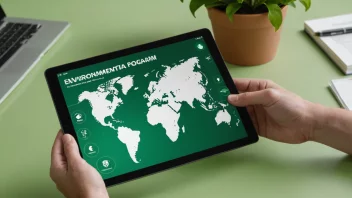 En person som holder en tablet med et miljøprogram på skjermen.