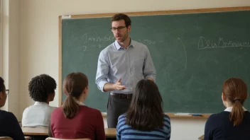 En lærer underviser en klasse studenter i et universitetsmiljø.