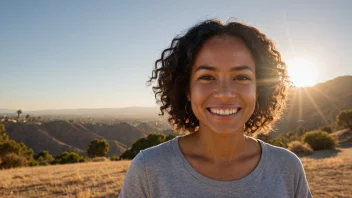 En person fra California, USA, med et stort smil og en solfylt bakgrunn