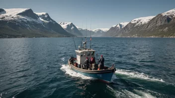 En fiskebåt i nordlige farvann i Norge, med fiskere som fanger torsk.