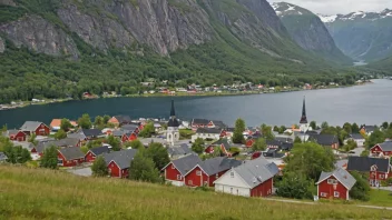 En malerisk landsby i Norge med et skilt som viser navnet Røyrvik