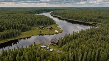 Et malerisk landskap av Karelen-regionen i Russland, som viser dens naturskjønnhet og tradisjonelle arkitektur.