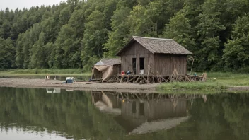 En tradisjonell norsk fiskebu, brukt til å oppbevare fiskeutstyr og fangst.