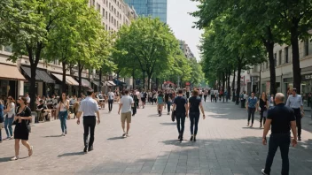 En gangsone med mennesker som går i forskjellige retninger.