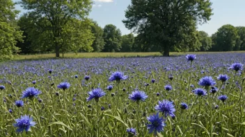 En vakker åker med blå kornblomster på en solrik dag.