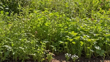 En hage eller åker med ugress og ønskede planter som konkurrerer om ressurser.