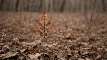 En død plante med visne blader og en tørr stengel.