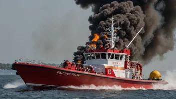 En brannbåt bekjemper en brann på et skip til sjøs.