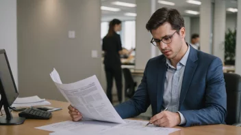 En person på arbeidsplassen leser et dokument med spesifikke regler eller normer.