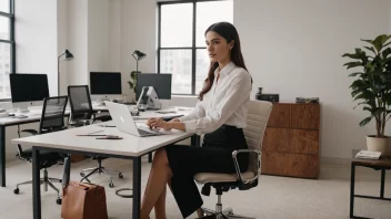 En person på en arbeidsplass med en blanding av maskuline og feminine elementer, med en subtil forskyvning mot mer feminine detaljer.