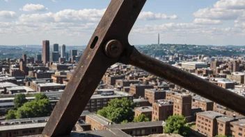 Et fotografi av et høykvalitets verktøy eller metallarbeid med byen Sheffield i bakgrunnen.