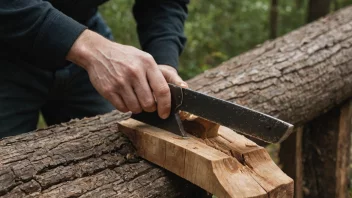 En person kutter en bit tre med en øks.