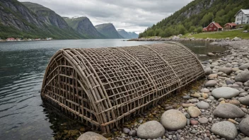 En tradisjonell norsk fiskehjeller i en elv eller kystområde.