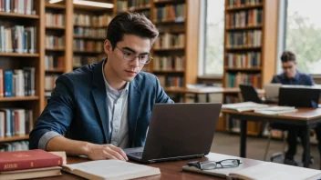 En person som studerer bedriftsøkonomi i et bibliotek