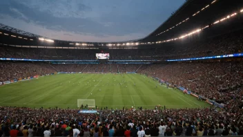 Et fullsatt stadion med en fotballbane og en resultattavle.