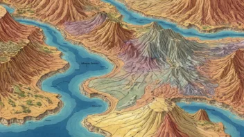 Et geologisk kart med ulike mineralforekomster og formasjoner.