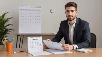 En person som sitter ved et skrivebord med en midlertidig arbeidskontrakt, med en kalender på veggen bak dem.