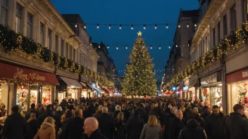 En festlig og kaotisk scene av mennesker som forbereder seg til jul.