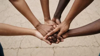 En gruppe mennesker fra ulike bakgrunner som står sammen, holder hender, og viser solidaritet.