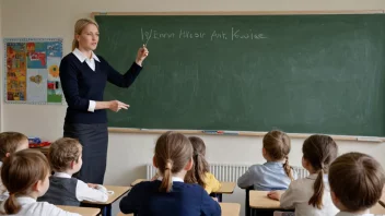 En lærer som underviser en klasse elever i en norsk grunnskole.