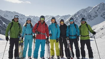 En gruppe slalåmfolk samlet på et fjell.