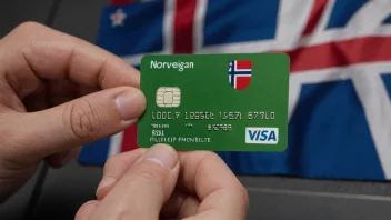 En person som holder et utbetalingskort med et norsk flagg i bakgrunnen, som symboliserer bruken av utbetalingskort i Norge.