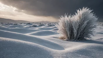 En kald vind blåser over et snødekt landskap, og forårsaker frost og is.