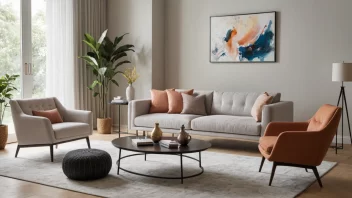 Et moderne stue med en snygg sofa, et minimalistisk kaffebord og stilfulle stoler, som viser blandingen av funksjonalitet og estetikk i møbeldesign.