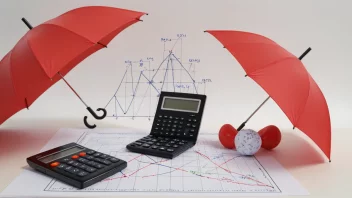 Et bilde som representerer en matematisk modell brukt til å beregne risiko og premie, med en rød paraply og et skjold som symboliserer forsikring og beskyttelse.