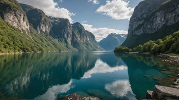 En naturskjønn fjord i Norge med rolige vann og frodige omgivelser.