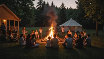 En midtsommerfeiring med bål og mennesker som har det gøy