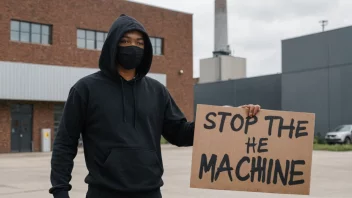 En person som protesterer mot en spesifikk aktivitet eller organisasjon, med en hint av sabotasje eller forstyrrelse.