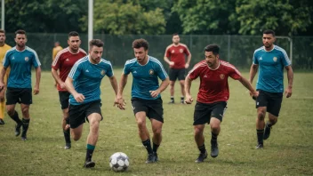 En gruppe menn som spiller fotball sammen, med en modig og sterk atmosfære