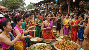 En fargerik og livlig scene som viser laotisk kultur.