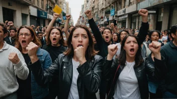 En gruppe mennesker som protesterer og lager støy i gatene.