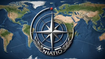 NATO-logoen, med et kart over Nord-Amerika og Europa i bakgrunnen.