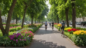 En malerisk gate med grønne planter og blomster