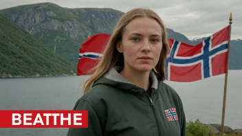 En kvinne med et norsk flagg i bakgrunnen, som representerer navnet Beathe.