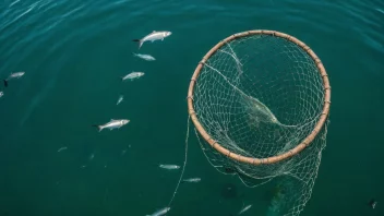 Et fiskegarn eller en fiskefelle i vannet, brukt for å fange fisk.