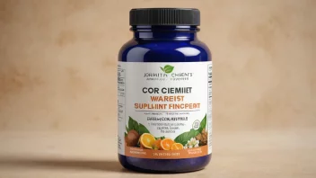 En flaske med et vekttapssupplement som har en etikett som fremhever dens naturlige ingredienser og fordeler.