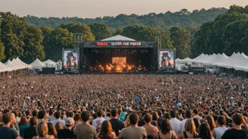 En musikkfestival med en scene og en folkemengde