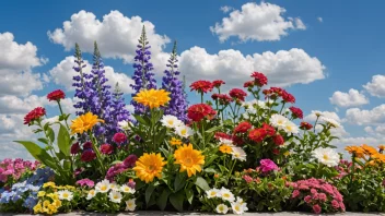 En vakker blomsterprakt med en blanding av fargerike blomster og frodig grønt.