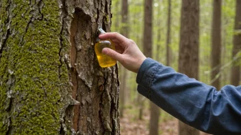 En person som samler sevje fra et tre i en skog under våren.