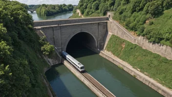 En overføringstunnel under en elv, med et tog som passerer gjennom.