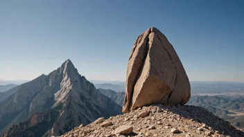 Et fredelig landskap med en stor stein eller fjell i sentrum, omgitt av en rolig innsjø eller skog.