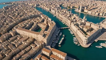 Flyfoto av den historiske gamlebyen og havnen i Bari, Italia