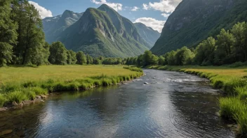 Et fredelig bilde av Eidså-elven som flyter gjennom norsk villmark.